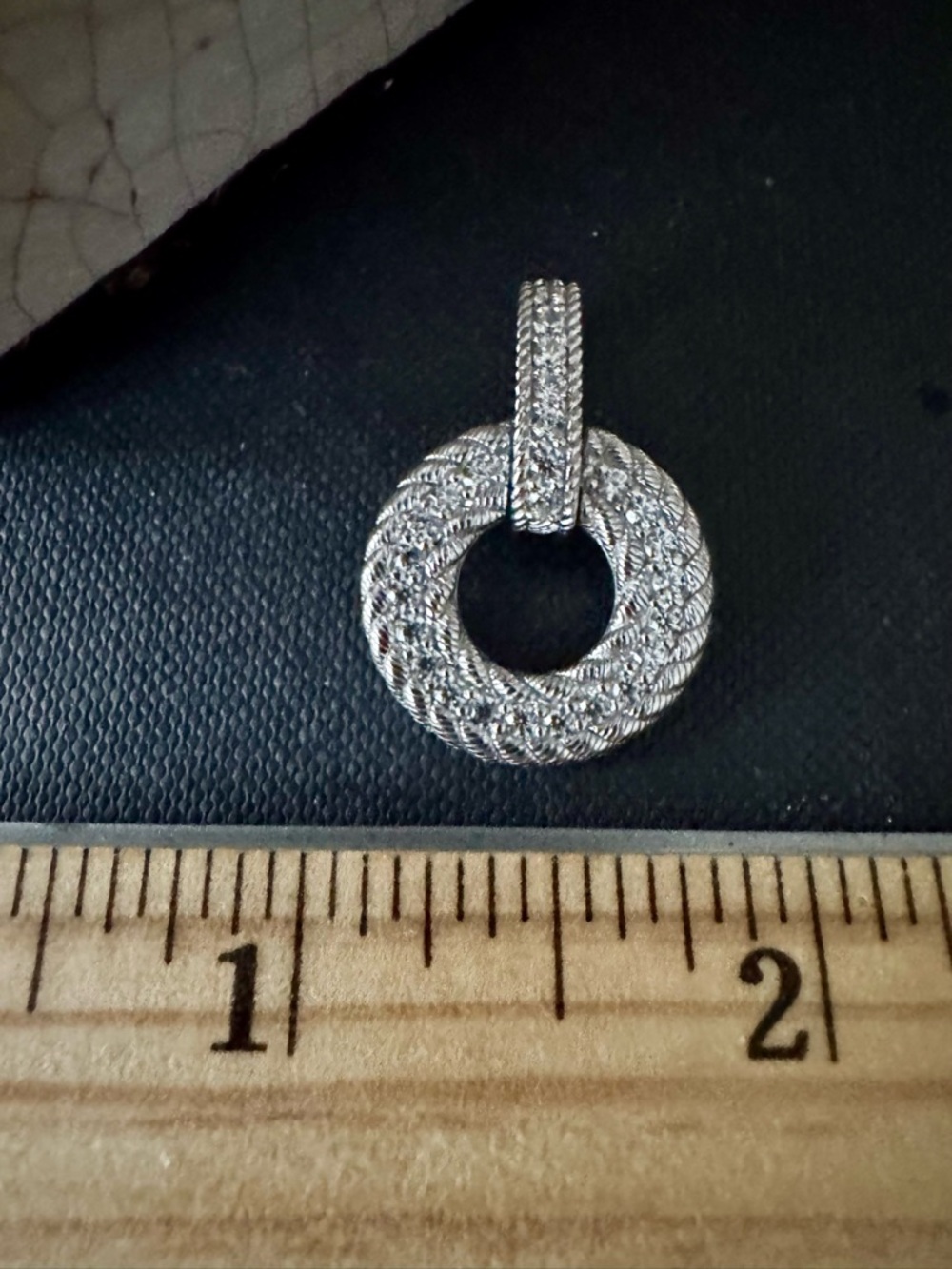 Judith Ripka Sterling Silver Textured Circle Pendant in Silver N CZ - Picture 10 of 10